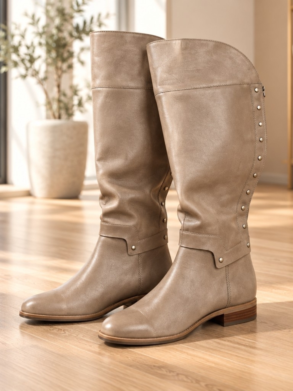 Franco Sarto Taupe Over-the-Knee Boots with Stud Trim